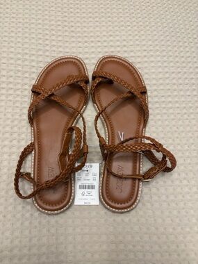 J. Crew Tan Braided-Strap Flat Sandals